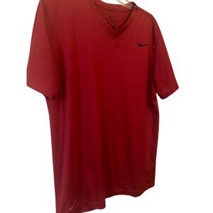 Nike Mens Red Dri-Fit V-Neck T-Shirt L Lightweight Sportswear